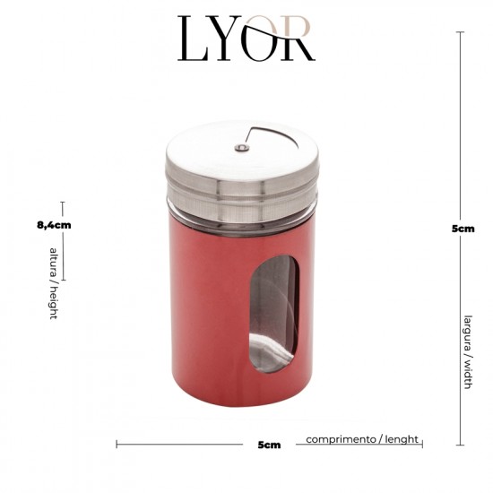 Porta Condimentos 80ml Vermelho De Vidro e Inox Com Tampa Dosadora